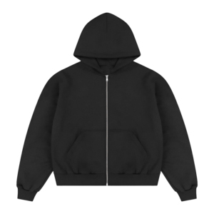 Meilleure veste à capuche 80% coton 20% polyester homme avec côtes élastiques pour toutes les occasions d'hiver noir Boxy Fit - Product Image 1