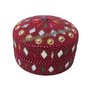 Two Tone Circular Stone and <b>Mirror</b> Work Traditional Sindoor Vervillion <b>Box</b> Jewelry <b>Box</b> for Women - Product Image 3