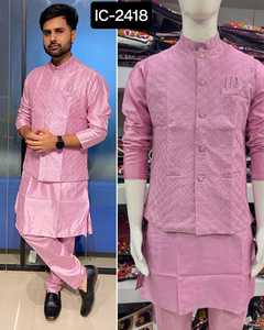 Dernières collections de vêtements ethniques indiens Vêtements pour hommes Mariage et festival Ensemble de pyjama Kurta avec broderie et séquence - Product Image 1