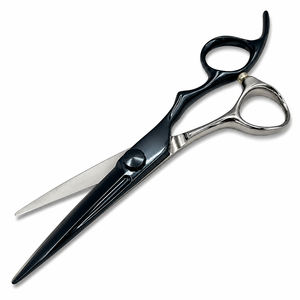 Ciseaux de coiffure professionnels noirs et argentés en acier inoxydable avec poignée ergonomique inclinée - Product Image 4