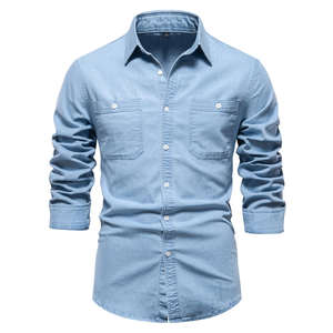 2026 <b>Men</b> Vintage Denim <b>Satin</b> Anti-Wrinkle Eco-Friendly Quick Dry Long Sleeve Washed Cotton Casual Spring <b>Shirt</b> US Size - Product Image 1
