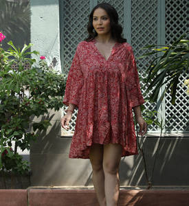 <b>Women</b> Summer Short Dress Lightweight Silk Printed V-Neck Dress With Long Sleeve <b>for</b> Summer Beach <b>Wear</b> and <b>Resort</b> Party Dress - Product Image 1