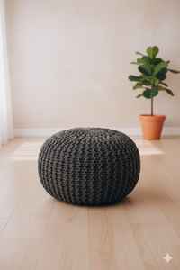 DIVTIK DECOR Pouf de sol moderne en coton tricoté à la main, style corde perlée, fait main, cousu à la main, 2 pièces, mobile, pour salon - Product Image 2