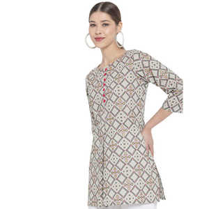 Short en coton à imprimé géométrique Kurti pour femmes Options multicolores disponibles - Product Image 3