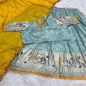 VASTRA COTTAGE Paithani <b>Silk</b> Lehenga Choli Set Stitched Embroidery Sequins Cutwork Lace Blouse <b>Silk</b> Dupatta Traditional Wear - Product Image 1