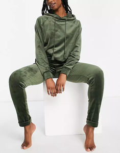 Ensemble de sport unisexe lourd avec logo personnalisé survêtement stylisé en velours uni fermeture éclair respirant Streetwear décontracté vêtements d'hiver solide - Product Image 5