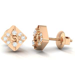 Pendientes de Botón Cuadrados de Oro Certificado de 14Kt/18Kt con 16 Diamantes Reales, Peso Total de 0.07ct - Product Image 1