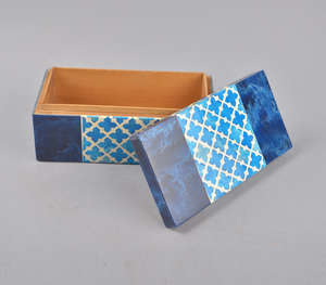 Boîte à bijoux en résine MDF incrustée faite à la main de qualité supérieure, taille personnalisable, forme, rangement élégant pour trésors, bleu, blanc. - Product Image 6