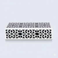 Boîte à bijoux rectangulaire luxueuse gravée de style arabe avec incrustation de résine artisanale |   Boîte de rangement décorative |   Boîte artisanale en gros