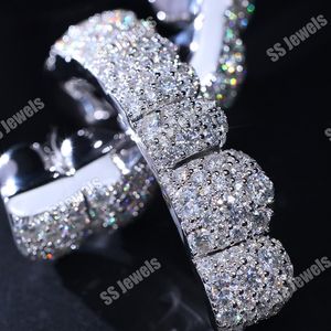 925 Sterling <b>Silver</b> Unisex 16 Teeth Grillz <b>Top</b> Bottom Mouth Mosaic Setting Rhodium Plated Moissanite Trendy Hip Hop Fine Jewelry - Product Image 2