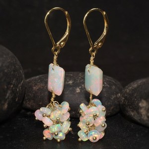 Ethiopian Multifire White Fire Opal Beaded Earrings Natural Fire Opal Dangle Handmade 925 Sterling Silver Gold <b>Anniversary</b> Gift - Product Image 2
