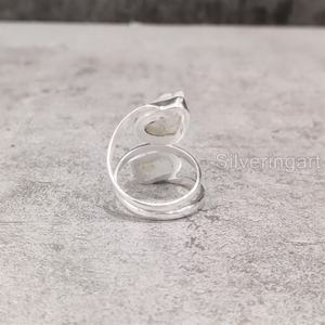 Joyería de piedra en bruto, anillo para mujer, piedra lunar arcoíris Natural, piedra preciosa en bruto, piedra natal de junio, joyería de 2 piedras, anillo de Plata de Ley 925 - Product Image 5