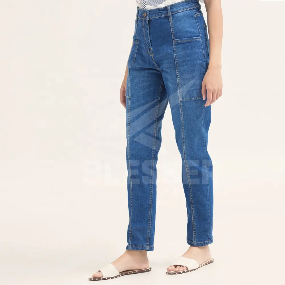 Good Quality Blue Women Jeans Trouser Pants Straight Casual Denim Women's Jeans Pants Fashion Style Trendy Ladies