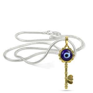 Collar con Colgante de Ojo Turco Azul, Unisex, con Dijes Geométricos de Diamantes y Perlas - Product Image 1