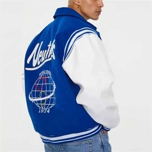 Chaqueta universitaria de lana de diseñador de talla grande personalizada para hombre, chaqueta universitaria de lana de invierno con puños acanalados y letras de chenilla bordadas - Product Image 4