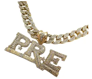 Kertas Rute Empire Desain Iced Out Hip Hop Bersertifikat Emas Liontin 15MM 20 "Rantai Kuba Kalung Perhiasan Hadiah untuk Pacar Anda