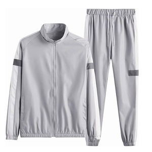 Unisex Light Gray <b>Tracksuit</b> Full Sleeve Zipper Closure Solid Color Casual Style Regular Fit Polyester Autumn Wear Side Pockets - Product Image 6