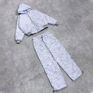 Combinaison de survêtement délavée avec logo et design personnalisés de qualité supérieure Ensemble de survêtement à fermeture éclair Ensemble pantalon de survêtement évasé imprimé délavé à l'acide et sweat à capuche - Product Image 3