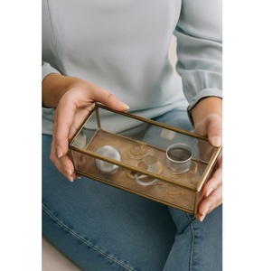 Luxury Square Glass Jewelry Box with Gold Finish Enhancing Every Sparkle with Elegance - Product Image 5