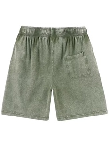 Men's Olive Green Cotton Plain T-Shirt <b>Set</b> Crew Neck Short Sleeve Solid Color Casual Summer Wear <b>Knitted</b> Breathable Shorts - Product Image 3