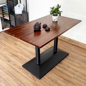 Table basse rectangulaire en bois d'acacia style ferme moderne 120x70cm avec double pieds en fer, mobilier de salon - BA68147 - Product Image 2