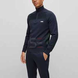 Pull tricoté léger zippé de luxe personnalisé à la mode pour hommes Pull uni vierge de haute qualité Slim Fit en polaire Quarter Zip Pull - Product Image 3