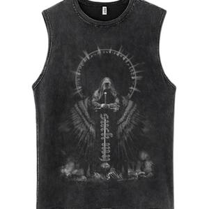 Camiseta informal sin mangas de verano para hombre High Street Dark Style con Reaper Printed Front Logo Lavable Sports Fitness Vest - Product Image 1