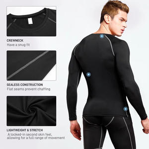 Camiseta de entrenamiento de compresión con logotipo personalizado para hombre, camiseta de entrenamiento de secado rápido de manga larga para deportes de Fitness, transpirable a prueba de viento de talla grande - Product Image 4