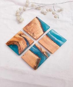 Juego de posavasos hechos a mano de alta demanda de resina de madera de nogal con piedra india Precio Premium Mats & Pads por fabricante indio - Product Image 5