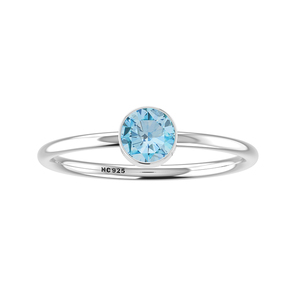 Bisel de Topacio azul cielo Natural de Plata de Ley 925, anillo minimalista de diseñador hecho a mano, regalo para ella, anillo apilable, joyería - Product Image 3