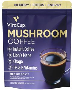 VitaCup Mushroom Instant Coffee Medium Roast 100% Arabica & Robusta Instant Coffee | 30 Servings - Product Image 3