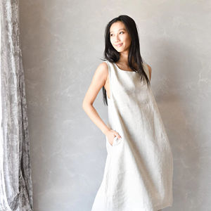 Classic Linen Flax Sleeveless Women's Dress Elegant Slim Fit Long Smock <b>Racer</b> Back Custom Loose Casual Natural Waistline Woven - Product Image 1