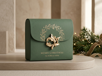 Boîte à bijoux de luxe personnalisée en papier artistique de Noël, verte, à double porte, avec logo en feuille d'or, insert en velours, pour ensemble collier et boucles d'oreilles, vente en gros