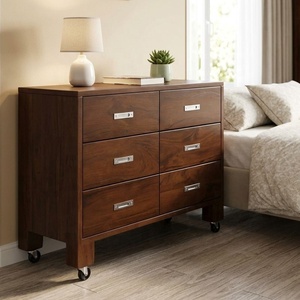 Armoire de chambre à coucher fonctionnant également comme table de chevet, commode en teck pour aménager une maison minimaliste. - Product Image 1