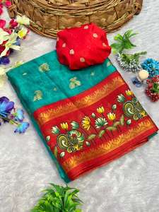 流行の卸売女性用ドーラシルクサリー、ビスコースジャカードボーダー付き、輸出業者向け在庫あり、インドの伝統衣装、インド製 - Product Image 3