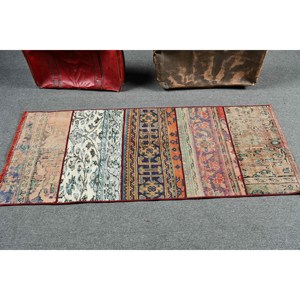 Alfombra vintage de 2.2x5.5 pies, alfombra turca tipo runner, alfombra de lana azul con lunares - Product Image 3