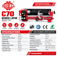 Tour à métaux SIEG C70 modèle 750, 750W, vitesse variable, portée de tournage 250mm, pour atelier, formation et éducation