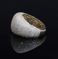 14K Gelbgold Rhodium-Plattierter Klassischer Kuppelring Vollbesetzt mit Natürlichen Diamanten Mikro-Perlengriff-Stil Luxuriöse Brillanz