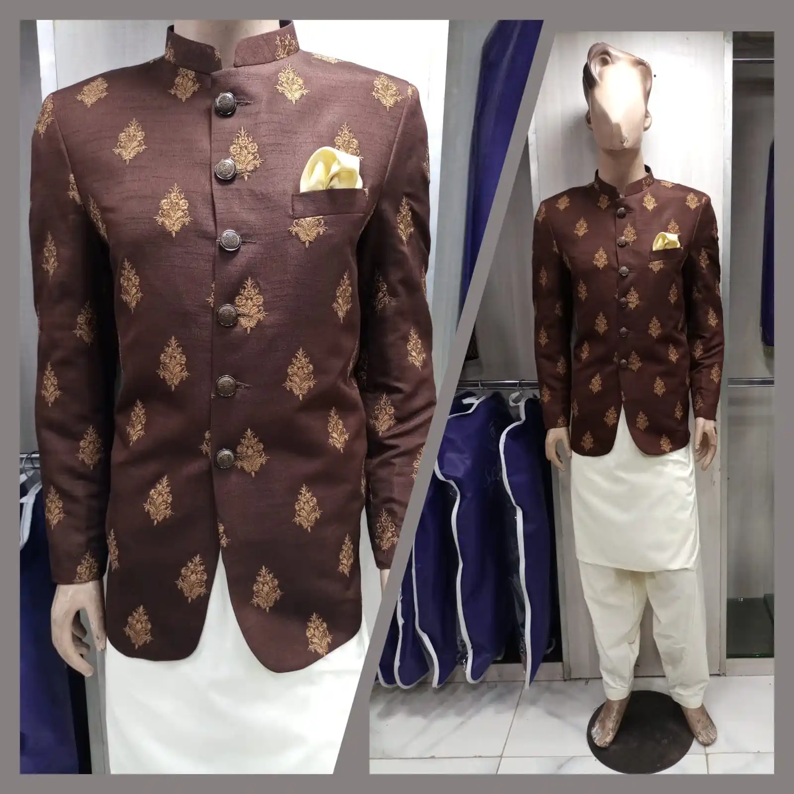 モダンなファッションデザイナー高品質メンズKurta Pajama Sherwani WastCoat Khoosa For MehdiN Wedding Occasion Ready to Wear