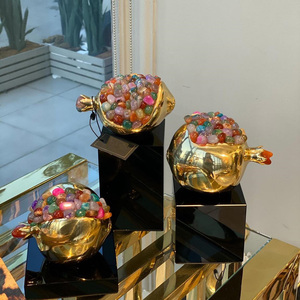 Atractiva escultura de Granada de aluminio chapada en oro para centro de mesa escultura de Metal con juego de 3 uds - Product Image 3