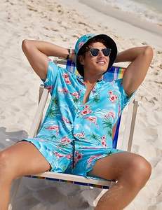 Conjuntos Deportivos Casuales de Verano para Hombre, Transpirables, Hawaianos, Camisetas Polo con Cierre de Cremallera y Pantalones Cortos, Conjuntos de Cintura Media - Product Image 4