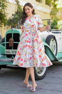 Vestido de mujer de estilo Vintage indio bloque de mano estampado Floral algodón moda Casual verano desgaste transpirable dulce Logo Natural - Product Image 4