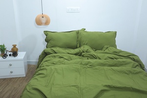 Moss Green Quality Cotton Duvet Cover Set with Buttons Washed 3-Piece <b>Bedding</b> for Twin Full Double Queen King Sizes - Product Image 6