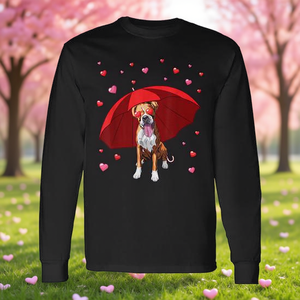 Valentines Boxer Dog Shirt Raining Hearts T-shirt à manches longues pour la Saint-Valentin - Product Image 3