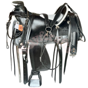 Selle Wade Western en cuir noir de qualité supérieure avec accent en cuir de vachette blanc Ensemble complet de sellerie inclus selle de cheval équitation Western - Product Image 1