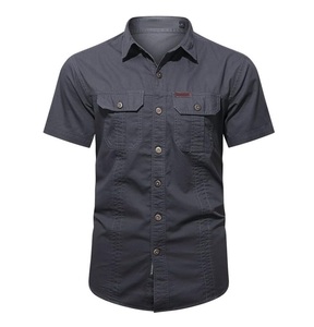 New Arrival <b>Men's</b> Casual Cotton Dress <b>Shirt</b> Short Sleeve with Double Pocket Stand Collar Anti-Wrinkle for Summer in Any Size - Product Image 2