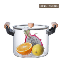 Poêle de cuisson en verre borosilicaté de haute qualité faite à la main pots en verre transparent transparent avec manche en bois