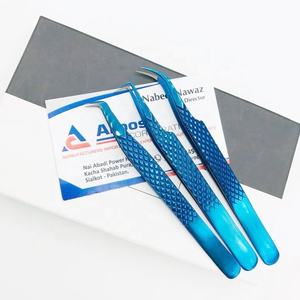 Venta al por mayor de pinzas para extensiones de pestañas de agarre de diamante de acero inoxidable sólido logotipo personalizado punta de fibra azul de plasma sostenible - Product Image 2