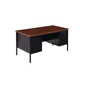 Alera 25954 Double Pedestal Steel <b>Desk</b> 60 In. X 30 In. X 29.5 In. Mocha/Black/Black Legs with Wooden Drawers - Product Image 3