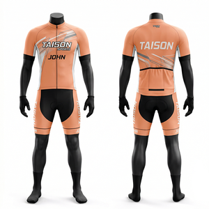 Tenue de cyclisme pour hommes, tissu polyester spandex premium 180 GSM, design orange et noir, ensemble respirant, logo personnalisé par sublimation - Product Image 1